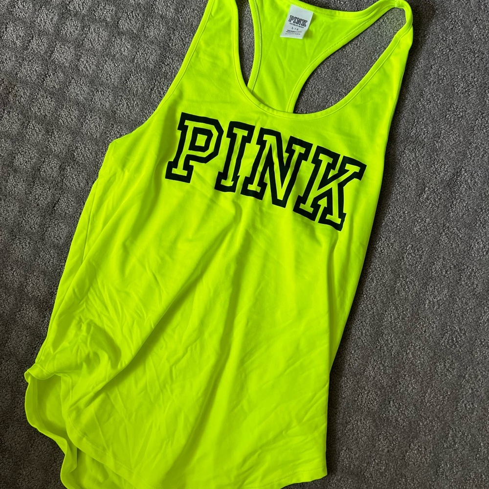 PINK Victoria's Secret Neon Yellow Racerback Tank Top